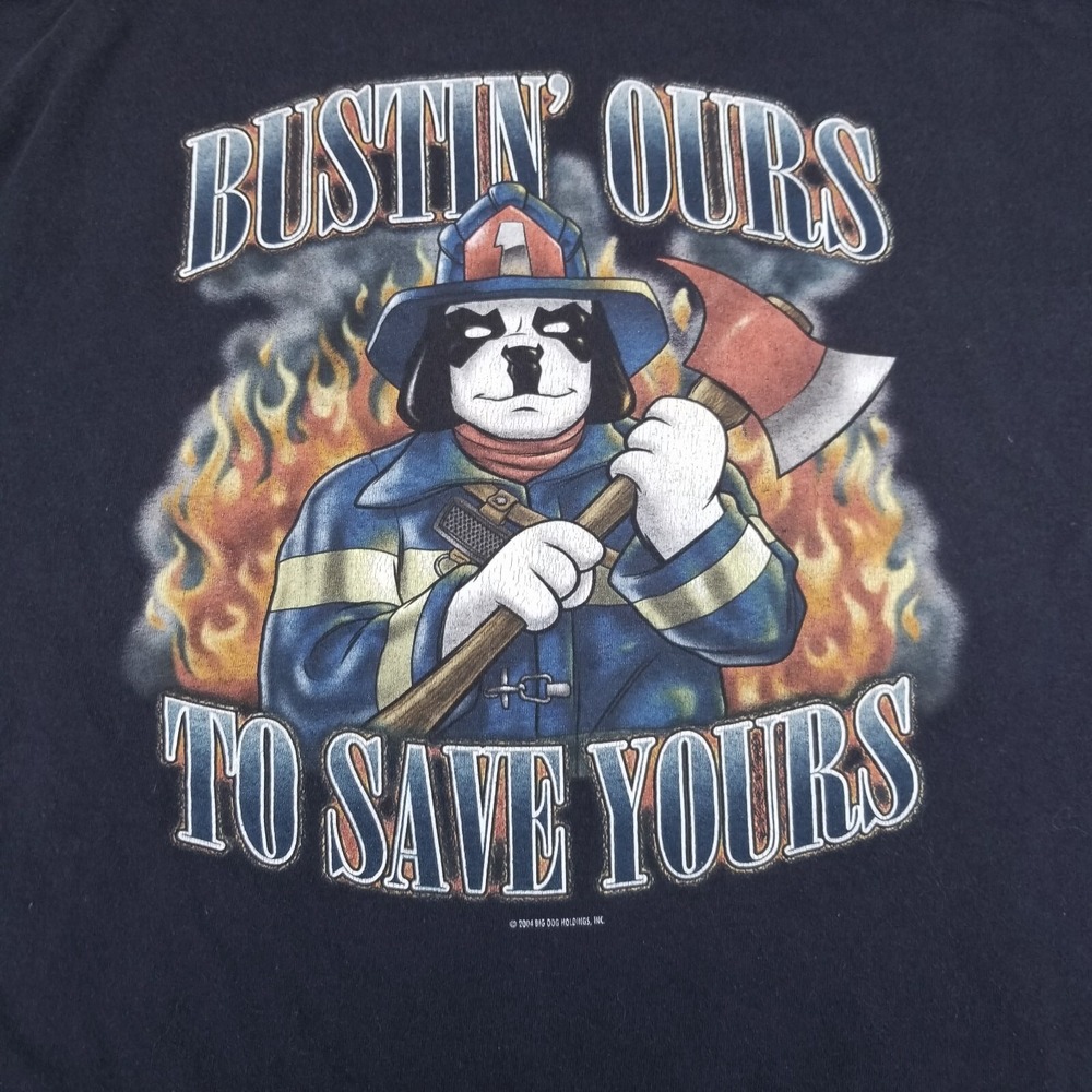 VTG Big Dogs Shirt Mens XL Blue Firefighter‎ Dog Short Sleeve Crew
